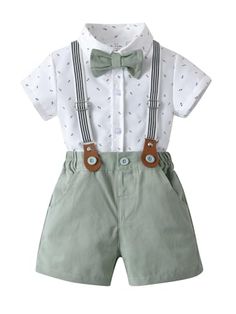 Baby Boys Gentleman Shorts Sets, Infant Outfits Suits, Shirt+Shorts+Bow Tie+Suspenders Infant Outfits, Bowtie And Suspenders, Shorts Sets, Suspenders, Short Sets, Bow Tie, Gentleman, Baby Clothes