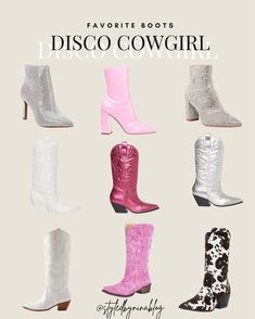 Steve Madden Cowgirl Boots Outfit, Disco Cowgirl Concert Outfit, Space Cowboy Party Theme Outfit, Shiny Cowgirl Outfit, Girly Cowgirl Outfit, Nashville Outfits Pink Boots, Disco Cowboy Bachelorette Outfit, Space Cowboy Bachelorette Party Outfit, Disco Cowgirl Bachelorette Outfit Pink