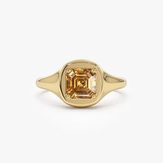 Introducing our 14K Solid Gold Asscher Cut Citrine Signet Ring, featuring a 0.95 ctw 6MM octagon-shaped citrine. This dainty statement ring adds a touch of elegance with its minimalist design, perfect for everyday wear or special occasions. Handmade with care, it makes an ideal promise ring, combining timeless beauty with modern sophistication. Expertly crafted, this solitaire ring offers a refined and stylish look. * Made to Order. * Gold Kt: 14K Solid Gold * Available Gold Color: Yellow Gold, White Gold, Rose Gold * Length & Width: 9 x 9 MM * Asscher Cut Citrine: 1 pc 6 MM * Total CTW: 0.95 Ctw  * Ready to Ship in 3-10 Business Days ▶ See more of our Gemstone Jewelry - https://etsy.me/3CGRdMI ▶ See our storefront here - http://etsy.me/2lUcVnH  ▶ All store sections here * Diamond Rings - Octagon Shape, Gold Armband, Asscher Cut, Ruby Jewelry, Ring Minimalist, Emerald Jewelry, Sapphire Jewelry, Gold Wedding Band, Diamond Bracelets