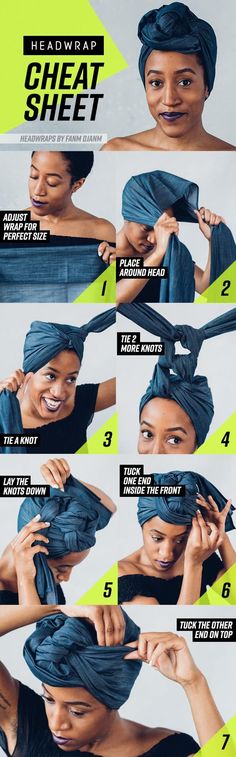 8 Head Wrap Cheat Sheets If You Don't Know How To Tie Them Beauty makes the world go round:) Dont be shy about it, seek to be the best you can be. Be happy in your own skin:) Follow us Tie A Head Wrap, Twisted Hair, Mode Turban, Pelo Afro, Natural Hair Tips, Hair Wraps