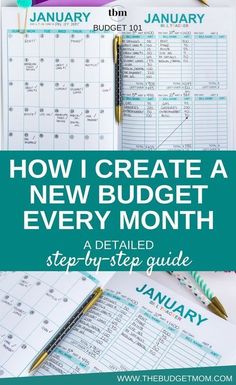 a planner with the title how i create a new budget every month, written on it