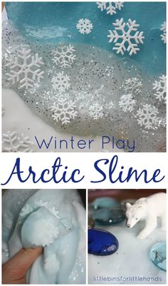 the winter play arctic slime is made with foam and snowflakes