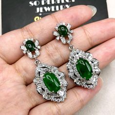 "IN-STOCK, READY FOR SHIPPING. FREE WORLDWIDE UPS EXPRESS SHIPPING! ENJOY OUR WORRY-FREE SERVICE AND THE DAZZLING, GENUINE JEWELRY WE DESIGN AND HANDCRAFT WITH LOVE❤️ ABOUT THE ITEM: CUSTOM ORDER ONLY! One-of-a-kind, handcrafted, NATURAL, UNTREATED Burmese jadeite surrounded by white, colourless F/VS, natural, sparkling diamonds. Set in handmade 18K solid white gold, HUGE CHANDELIER earrings. These earrings were customary handcrafted and hand-set with our professional goldsmiths.  Perfect for an Elegant Green Baguette Cut Earrings, Green Baguette Cut Earrings For Formal Occasions, Huge Chandelier, Green Art Deco, Burmese Jade, Vs Diamond, Free Service, White Gold Earrings, Green Art