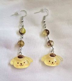 Sanrio Hello Kitty and Friends Pompompurin Earrings Dangle Jewelry Handmade NEW Pompompurin Stuff, Kawaii Pompompurin, Sanrio Jewelry, Brown Beret, Accessories Hello Kitty, Kawaii Hello Kitty, Pig Earrings, Hello Kitty Earrings, Earrings Kawaii