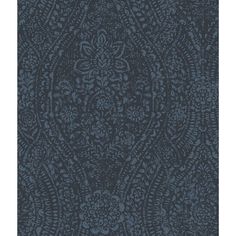 a blue and black wallpaper with an intricate design on the front, it is very dark