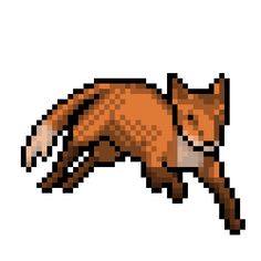 a pixellated image of a fox laying on its back with it's head turned to the side