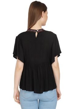 • Embrace the timeless appeal.• Comfortable and breathable fabric.• Clean and crisp white color for a fresh look. Casual Black Top With Embroidered Hem, Casual Black Blouse With Floral Embroidery, Trendy Black Tops With Floral Embroidery, Black Embroidered Short Sleeve Top, Black Embroidered Hem Top For Summer, Black Short Sleeve Embroidered Casual Top, Black Cotton Embroidered Short Sleeve Top, Casual Black Embroidered Top With Short Sleeves, Casual Black Top With Embroidered Neckline