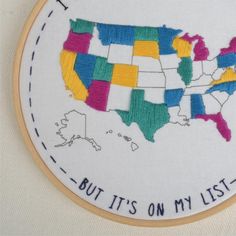 the embroidered map of the united states is shown