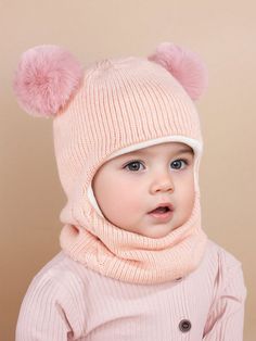 1Pc Baby Winter Warm Hat Scarf Set , Unisex Infant Toddler Kid Hat Scarf Pink Cute,Daily   Acrylic  Knit Hat   Kids Accessories, size features are:Bust: ,Length: ,Sleeve Length: Knitted Hats Kids, Rose Bonbon, Winter Knit Hats, Pink Baby Girl, Baby Boy Onesies, Boy Onesie, Hat Scarf, Scarf Set