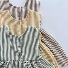 Get your little fashionista ready for summer with this adorable A-Line Striped Sleeveless Dress. Made from soft and breathable cotton, this knee-length dress is perfect for keeping your child cool and comfortable on sunny days. The casual style and O-neck collar add a trendy touch, while the A-line silhouette creates a flattering fit. With its playful striped pattern, this dress is sure to become a favorite in your little one's wardrobe. Available for girls aged 1-6 years. Get ready to make a statement with this stylish summer dress. 🌞👗✨ Specifications: Age Range: 1-6y Season: Summer Gender: Girls Material: Cotton Dresses Length: Knee-Length Style: Casual Department Name: Children Collar: O-neck Sleeve Style: Regular Pattern Type: Striped Silhouette: A-Line Sleeve Length: Sleeveless Fit: Kawaii Sleeveless Cotton Dress, Summer Cotton Sundress For Babies, Cotton Sleeveless Sundress For Babies, Toddler Sun Dress, Peter Pan Collar Dress Toddler, Striped Vests, Striped Sleeveless Dress, Girls Blouse, Romper Outfit