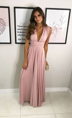 Infinity Dress Ways To Wear, Infinity Dress Styles, Pink Evening Gowns, A Line Prom Dress, V Neck Prom Dresses, Pink Prom Dress, Infinity Dress, Pink Prom, A Line Prom Dresses