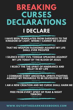 a poster with the words breaking curses declarations