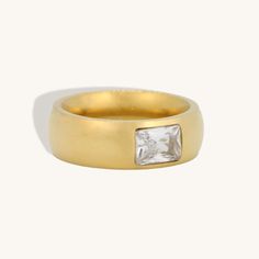 Gold Band Ring - Make a statement with this stunning minimalist gold chunky wide band ring. Crafted from stainless steel, this eye-catching ring features a dynamic and vibrant stone for a stylish and sophisticated look. Perfect for stacking or simply wearing alone, this beautiful gold band ring will add a contemporary chic style to your look. Gold band ring - An elegant chunky ring that sparkles effortlessly. Stacks brilliantly. A thick ring that is the perfect statement - 18k gold & stainless s Thick Ring, Chunky Ring, Gold Ring Stack, Chunky Rings, Gold Band Ring, Wide Band Rings, Gold Crystal, Recycled Gold, Minimalist Rings