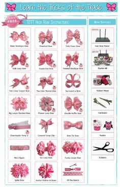 the instructions for how to make bows with ribbon and hair clippings in pink