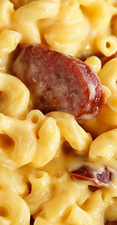 a hot dog and some macaroni and cheese