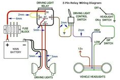 the wiring diagram for an electric vehicle with three lights and two relays, which are connected