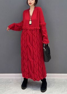 Sweater Dress Winter, Loose Sweater Dress, Fall Sweater Dress, Cable Knit Sweater Dress, Dress Winter, Sweater Dresses, V Neck Midi Dress, Comfortable Room, Sweater Dress Midi