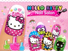 hello kitty nail salon with different designs and colors