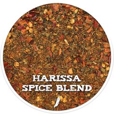 spice blend in a circle with the words harissa spice blend written on it