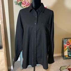 Nwot Forever 21 Black Long Sleeve Button Down Shirt. Single Front Pocket. Double Button Sleeves. Excellent Condition. Believe It Is A Linen, Cotton Blend. Size Medium. Black Button-up Denim Jacket With Snap Buttons, Black Denim Button-up Jacket With Snap Buttons, Forever 21 Button-up Tops With Buttons, Black Button-up Blouse With Button Closure, Forever 21 Summer Button-up Blouse, Black Button Down Shirt, Black Button, Forever 21 Tops, Black Long Sleeve