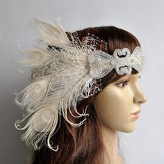 Ivory Peacock Dream The Great Gatsby Headband by BlueSkyHorizons Peacock Headpiece, Peacock Wedding Dresses, Peacock Headband, Peacock Eyes, Gatsby Dresses, Gatsby Hair, Gatsby Headband, 1920s Headpiece, Great Gatsby Dresses