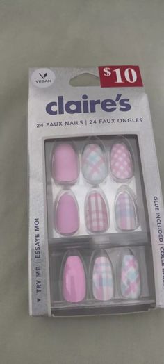 24pcs Claire's Fake Press On Nails False Nails Glue On Nail Vegan Pink Plaid | eBay Nail Shapes And Designs, Fake Press On Nails, Fake Nails For Kids, Ebay Hacks, Different Nail Shapes, Nails For Kids, Pedicure Nail Art, Pedicure Nails, Nail Shapes