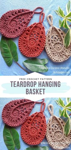 crochet pattern for teardrop hanging basket with leaves on the top and bottom