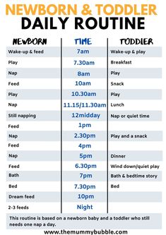 the newborn and toddler daily routine is shown in this poster, which shows it's time for babies to play