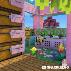 an image of a room in minecraft with flowers and plants on the floor,