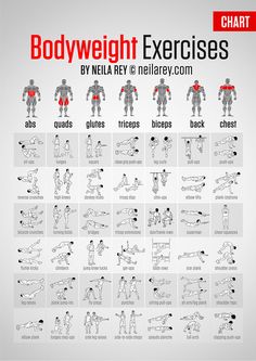 the bodyweight exercises chart is shown