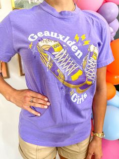 Violet Geauxlden Girls Graphic Tee Girls Graphic Tee, Guinea Bissau, Graphic Tee, Violet, Graphic Tees