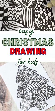 black and white doodle Christmas tree drawing with text easy Christmas drawing for kids. Simple Tree Drawing, Mess Drawing, Christmas Tree Drawings, Christmas Tree Doodle, Tree Drawing For Kids, Christmas Drawings For Kids, Holiday Drawing, Easy Zentangle Patterns