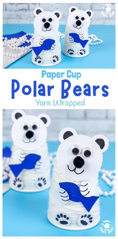 paper cup polar bears that are made with yarn