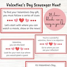 valentine's day scavenger hunt for kids with free printables and instructions