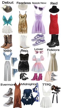 an image of different types of clothes and shoes