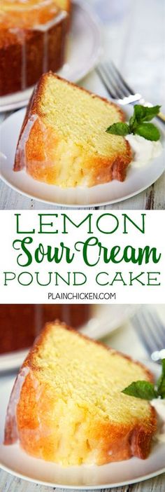 two pictures of lemon sour cream pound cake