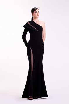 Her Trove - Asymmetric neckline mermaid dress