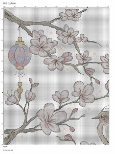 a cross stitch pattern with flowers and birds