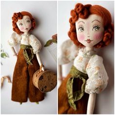 a doll with red hair holding a wooden spoon