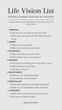 Life Vision List, Vision List, Girl Routine, Life Vision, Vie Motivation