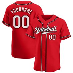 a red baseball jersey with the name and number on it, that reads your name