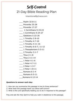 the self - control bible reading plan for kids with instructions to read and use it