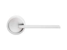 an image of a white door handle on the side of a wall mounted toilet roll holder