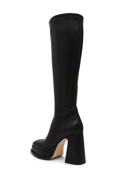 Bring a bit of retro attitude to your look with this streamlined knee-high boot complete with a platform sole and lofty block heel. 3 3/4" heel; 3/4" platform; 3" slope 15" shaft; 13 1/2" calf circumference. Narrow calf Side zip closure Synthetic upper/textile lining/synthetic sole Imported Knee High Platform Boots, Platform Boots Women, Oxford Heels, Walker Shoes, Platform Slippers, Fashion Help, Platform Boots, Black Fits, Holiday Outfits