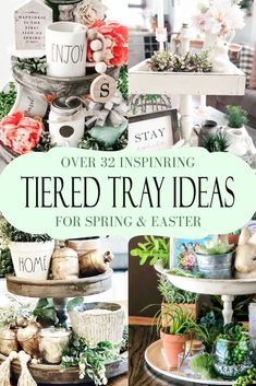 32 Inspiring Spring and Easter ideas to decorate Tiered Trays. If you love farmhouse decor shabby chic decor or even rustic decor, you will love this collection of styled trays. #eastertieredtrays #springtieredtrays #easter Decorate 2 Tier Stand, 3 Tier Metal Stand Decor Ideas, How To Decorate A 3 Tier Stand, Decorating 2 Tiered Trays, Styling Tiered Trays, Vintage Tiered Tray Decor, Everyday Tiered Tray Decor, How To Style A Tiered Tray, How To Decorate A Tiered Tray