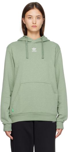 Cotton- and hemp-blend French terry hoodie. · Drawstring at hood · Logo embroidered at front · Logo flag at kangaroo pocket · Rib knit hem and cuffs Supplier color: Green Green Essentials Hoodie, Green Essentials, Essentials Hoodie, French Terry Hoodie, Hoodie Green, Green Hoodie, Adidas Hoodie, Original Clothes, Drawstring Hoodie