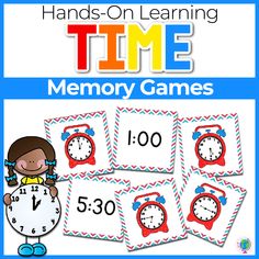 hands - on learning time memory games for kids to practice numbers and telling them the time