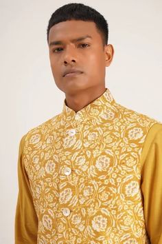 Shop for Dhruv Vaish Yellow Raw Silk Thread Embroidered Jawahar Jacket for Men Online at Aza Fashions Types Of Work, Luxury Sale, Nehru Jackets, Kurta With Pants, Thread Embroidery, Jacket For Men, Silk Thread, Embroidered Silk, Raw Silk