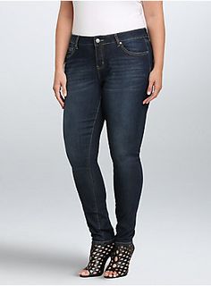 <p>This medium wash curvy skinny jean is for the girls whose hips don't lie with a smaller waist (goodbye back-gap!). A five pocket design that complements your curves, we finished off this style with hand-sanded whiskering, lending a lived-in look.</p>  <ul> 	<li>Higher-rise</li> 	<li>Size 18: 32" inseam; 13 1/2" leg opening</li> 	<li>79% cotton, 19% polyester, 2% spandex</li> 	<li>Wash cold, dry low</li> 	<li>Imported</li> </ul> Torrid Outfits, Athleisure Outfits Winter, Athleisure Outfits Spring, Denim For Women, New Street Style, Swimming Outfit, Athleisure Outfits, Best Jeans, Clothing Hacks