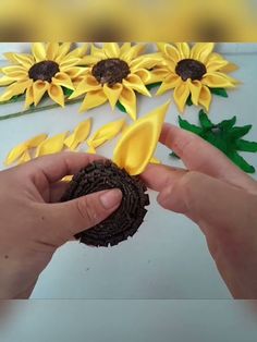 someone is making sunflowers out of cookies